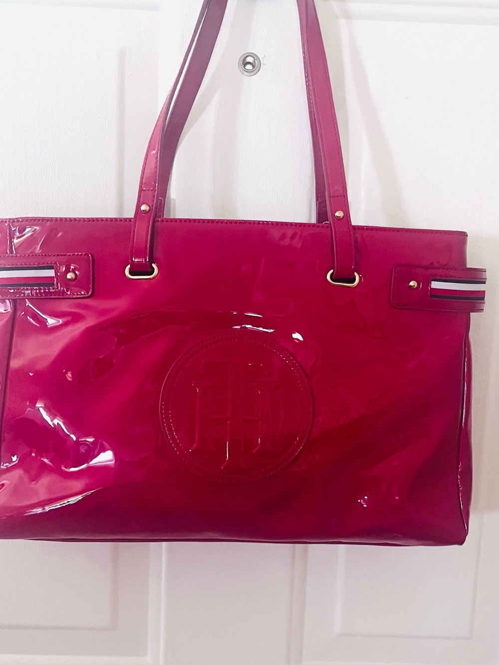Tommy Hilfiger Patent Leather Tote Purse in Red